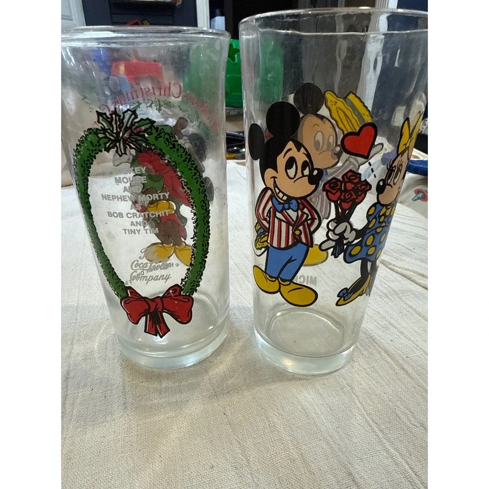 Vintage Disney Mickey Mouse Glass Set 1982 Christmas Carol 1978 Pepsi Collector